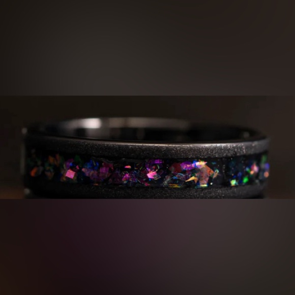 ZEUS FLAT NEBULA RING PURPLE- METEORITE AND OPAL- BLACK RING